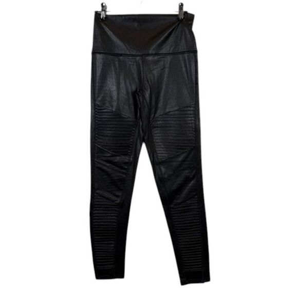 7 For All Mankind Faux Leather Moto Legging Pants Black Textured Front Size XS - Picture 2 of 11